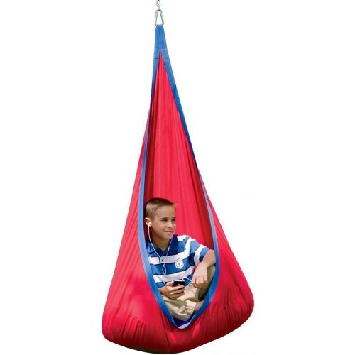  HearthSong Red Hugglepod Deluxe Hanging Cocoon Chair Hammock Nest with Removable Cushion Cotton Canvas Fabric Machine Washable 175 LBS Max Weight