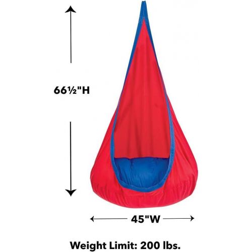  HearthSong Red Hugglepod Deluxe Hanging Cocoon Chair Hammock Nest with Removable Cushion Cotton Canvas Fabric Machine Washable 175 LBS Max Weight