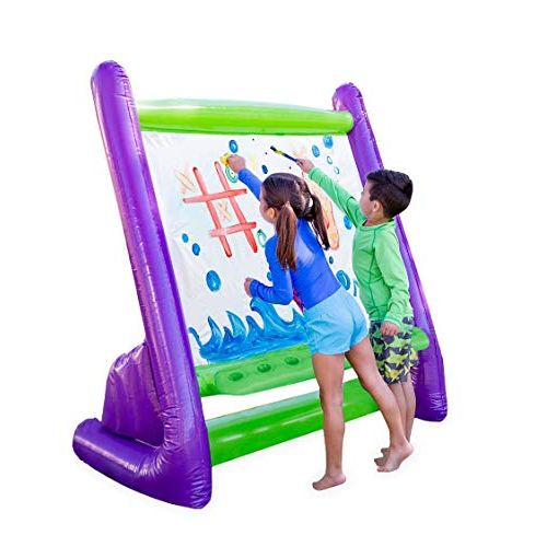  HearthSong Giant Inflatable Easy Clean Outdoor Easel Incl 4 Paints 4 Sponges Brush 62 LX38 Wx61 H Built-in Art Tray, Multicolor, Model: