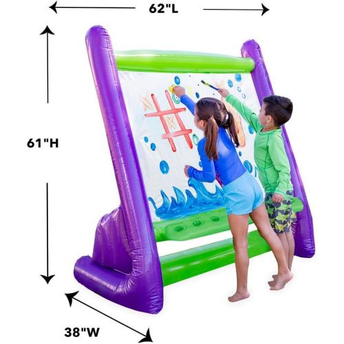  HearthSong Giant Inflatable Easy Clean Outdoor Easel Incl 4 Paints 4 Sponges Brush 62 LX38 Wx61 H Built-in Art Tray, Multicolor, Model: