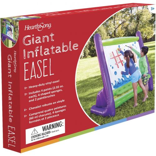  HearthSong Giant Inflatable Easy Clean Outdoor Easel Incl 4 Paints 4 Sponges Brush 62 LX38 Wx61 H Built-in Art Tray, Multicolor, Model: