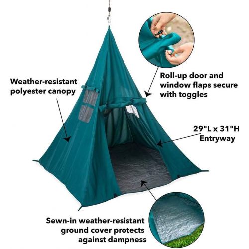  HearthSong Pole-Free Outdoor Weather-Resistant Tent with Three Windows, Door, and Pendant Light, 48 sq. x 48 H