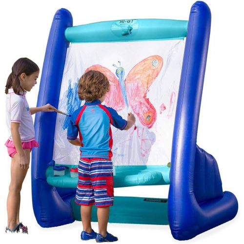  [아마존베스트]HearthSong Heavy-Duty Vinyl Inflatable Indoor and Outdoor Easel for Kids with Paints, Sponges, Paintbrush, and Built-in Art Tray, 39 L x 27 W x 50 H