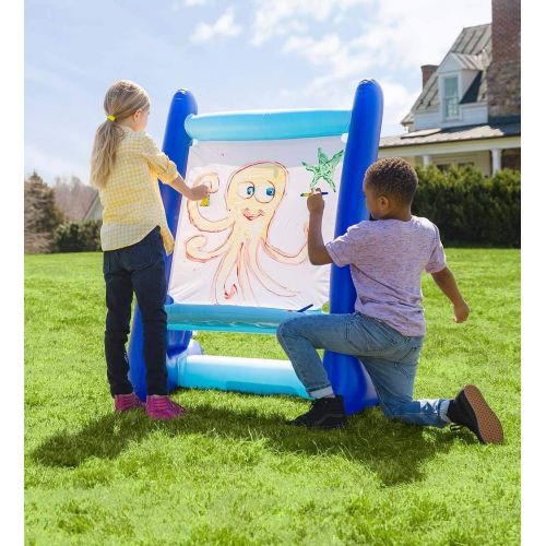  [아마존베스트]HearthSong Heavy-Duty Vinyl Inflatable Indoor and Outdoor Easel for Kids with Paints, Sponges, Paintbrush, and Built-in Art Tray, 39 L x 27 W x 50 H