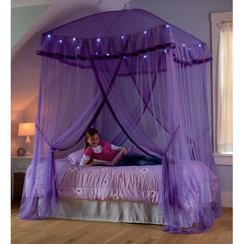  [아마존베스트]HearthSong Sparkling Lights Light-Up Bed Canopy for Twin, Full, or Queen Beds, 58 L x 50 W