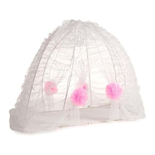  [아마존베스트]HearthSong Kids Fairy Tale Princess Twin Sized Bed Tent Canopy with Interior Hanging Chandelier LED Light - White and Pink - 38 L x 74 W x 58 H