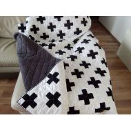 Hearttoheartquilts Plus Quilt / Swiss Crosses Quilt / Black & White Quilt / Modern Quilt / Minimalist Quilt / Throw Quilt / Twin Quilt / Quilt for Sale