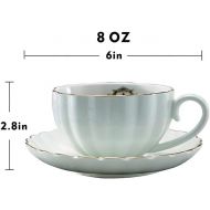 [아마존베스트]Heasa Porcelain British Royal Series Singel Tea Coffee Cup with Saucer, 8 Ounce Cappuccino cup, Latte cup, Expresso Mug(White for one)