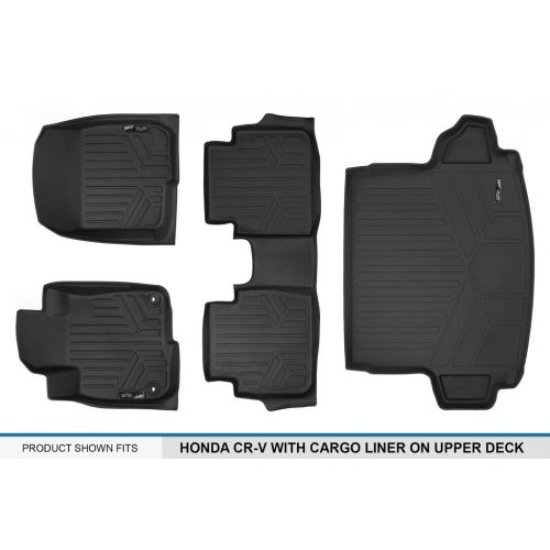  Heat SMARTLINER Floor Mats and Cargo Liner (Factory Upper Deck Position) Set Black for 2017-2018 Honda CR-V (NO Touring Models and NO Subwoofer)