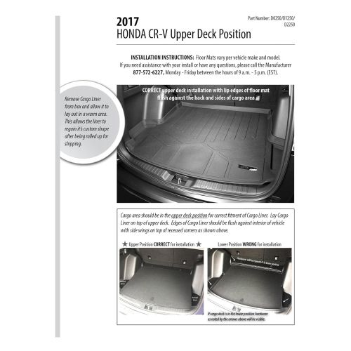  Heat SMARTLINER Floor Mats and Cargo Liner (Factory Upper Deck Position) Set Black for 2017-2018 Honda CR-V (NO Touring Models and NO Subwoofer)