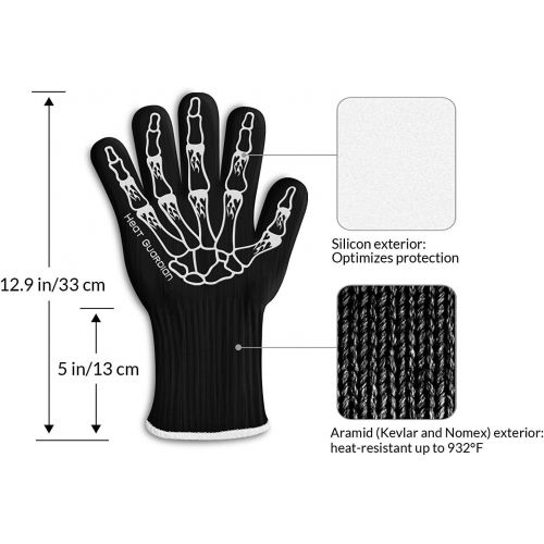  [아마존베스트]Heat Guardian Heat Resistant Gloves  Protective Gloves Withstand Heat Up To 932℉  Use As Oven Mitts, Pot Holders, Heat Resistant Gloves for Grilling  Features 5” Cuff for Forear