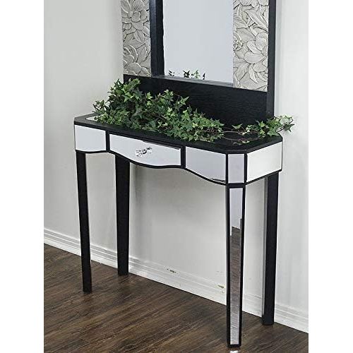  Heather Ann Creations 30.7 Black Elizabeth Collection Console Living Room Office Writing Table with Drawer and Mirror Accents