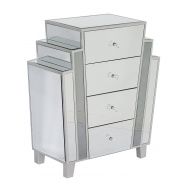 Heather Ann Creations Modern Marquee Art Deco Style Mirrored Storage Chest with 4 Drawers, 27 x 12 x 32, Silver