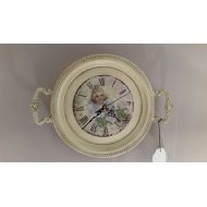 HeatherhouseDesigns Unique Wall Clock Made from Vintage Upcycled Silverplate Tray Clock in Cream