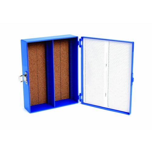  Heathrow Scientific HD15979A ABS Blue Sturdy Tall Slide Box, 208mm Width x 175mm Height x 60mm Depth, 100-Place