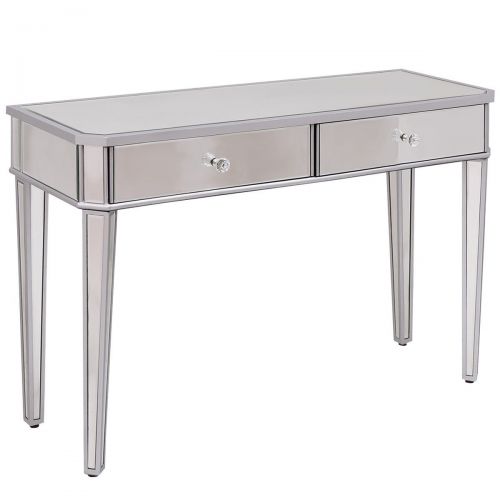  Heaven Tvcz 2 Drawer Mirrored Vanity Make-Up Desk Console Dressing Silver Glass Table Modern for storage