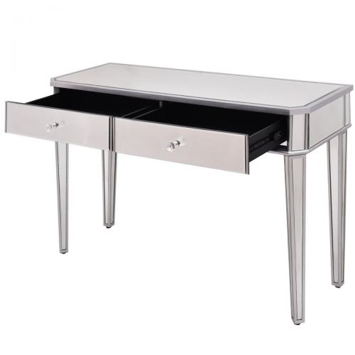  Heaven Tvcz 2 Drawer Mirrored Vanity Make-Up Desk Console Dressing Silver Glass Table Modern for storage