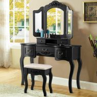 Heavens Tvcz Makeup Organizing Dressing Black Table Set Drawers 5, Vintage Vanity Tri-Folding Rotate 180-degree which ensures that you can see your entire face