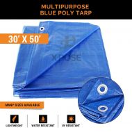 Heavy Blue Poly Tarp 30 x 50 - Multipurpose Protective Cover, Drop Cloth - Durable, Water Resistant - 5 Mil Thick Polyethylene - by Xpose Safety