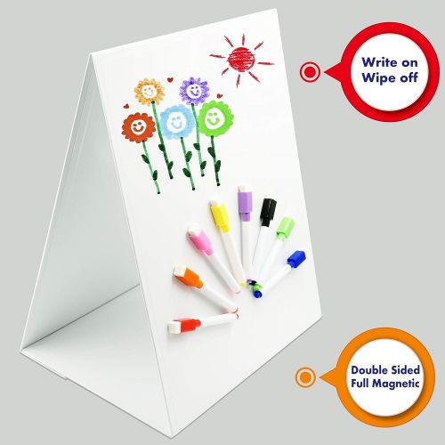  [아마존베스트]Hebayy Magnetic Tabletop Desktop Easel &Whiteboard with Bonus 8X Dry Erase Markers. Double Sided and Self-Standing (13” X 12”)