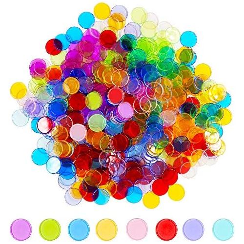  [아마존베스트]Hebayy 500 Transparent 8 Color Clear Bingo Counting Chip Plastic Markers (Each Measures 3/4 inch in Diameter)