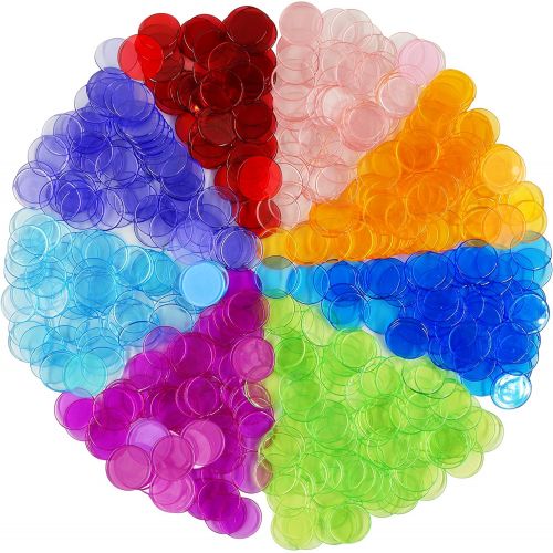  [아마존베스트]Hebayy 500 Transparent 8 Color Clear Bingo Counting Chip Plastic Markers (Each Measures 3/4 inch in Diameter)