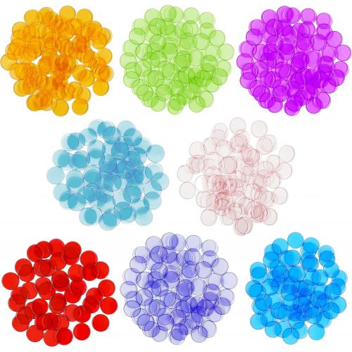  [아마존베스트]Hebayy 500 Transparent 8 Color Clear Bingo Counting Chip Plastic Markers (Each Measures 3/4 inch in Diameter)