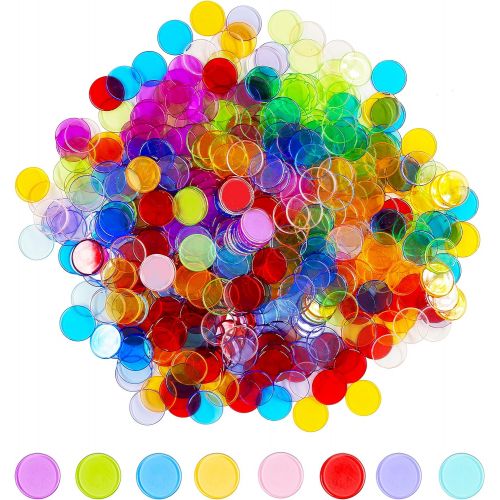  [아마존베스트]Hebayy 500 Transparent 8 Color Clear Bingo Counting Chip Plastic Markers (Each Measures 3/4 inch in Diameter)