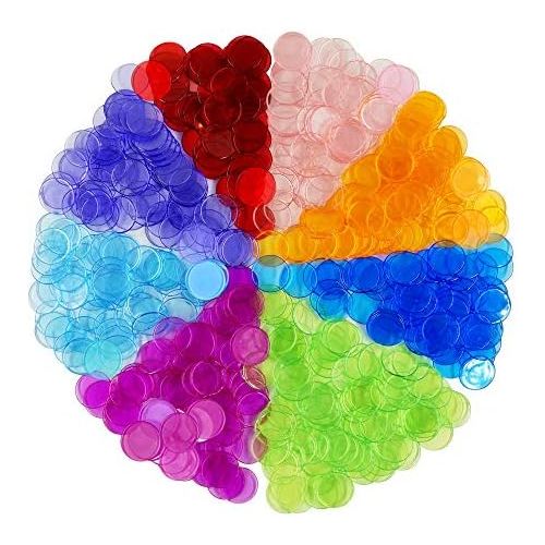  [아마존베스트]Hebayy 250 Transparent 8 Color Clear Bingo Counting Chip Plastic Markers (Each Measures 3/4 inch in Diameter)