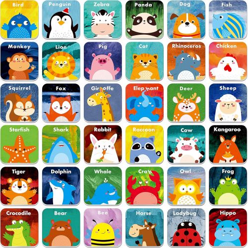  [아마존베스트]Hebayy 36 Pair Animals Matching Game Cartoon Flash Cards Erasable(72 PCs, Each Measures 2” X 2”)