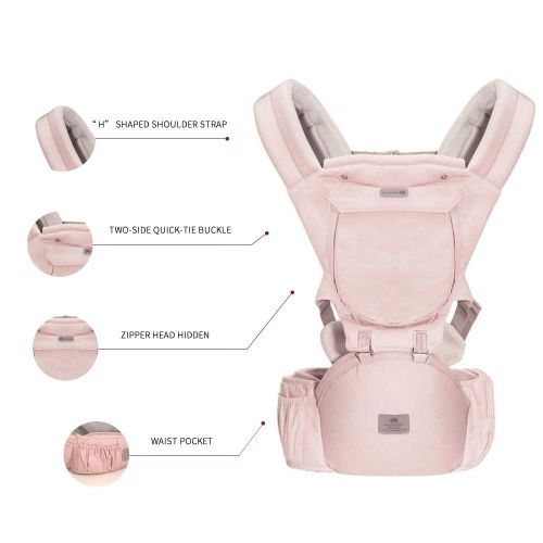  Hebei Baby Wrap Carrier with Hip Seat, Convertible Backpack, All Carry Positions,Cotton Sling for Infants, Babies and Toddlers,Pink