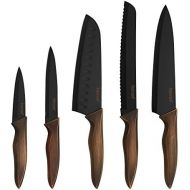 Hecef Kuechenmesser Set, Edelstahl Antihaft Schwarze Farbe Beschichtung Messer, beinhaltet 8 Kochmesser, 8 Brotmesser, 7 Santokumesser, 5 Mehrzweckmesser und 3,5 Schalmesser