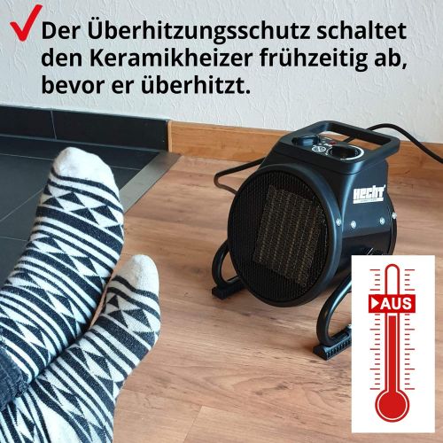  HECHT Ceramic Heater Portable Heater with 2000 W or 3000 W Thermostat Overheating Protection Allergy Friendly Quiet Electric Radiator for e.g. living room, bathroom, of