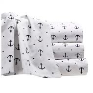 Hedaya Home Fashions Anchor Sheet Set with Deep Fitting Pockets, White with Navy Blue Anchors and Polka Dots, 4 Piece Sheet and Pillowcase Set - King, Anchors