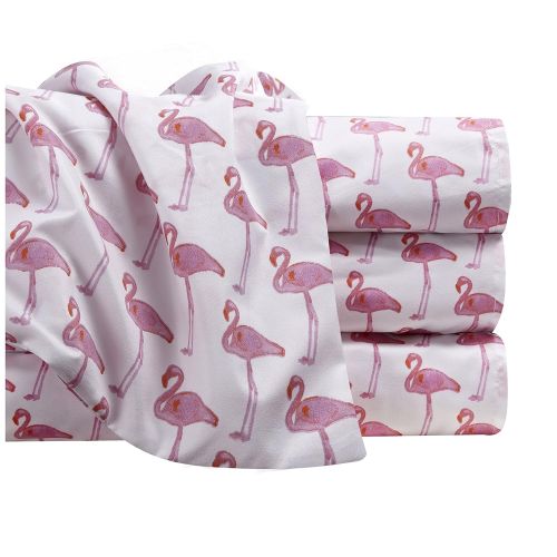  Hedaya Home Fashions Watercolor Flamingo Sheet Set with Deep Fitting Pockets, Pink and White Flamingo Pattern, 4 Piece Sheet and Pillowcase Set - Queen, Watercolor Flamingo