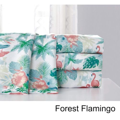  Hedaya Home Fashions Forest Flamingo Tropical Watercolor Sheet and Pillowcase Set Queen