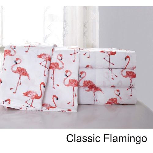  Hedaya Home Fashions Forest Flamingo Tropical Watercolor Sheet and Pillowcase Set Queen