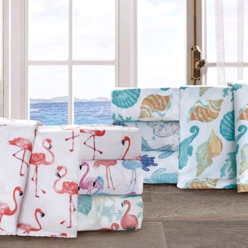  Hedaya Home Fashions Forest Flamingo Tropical Watercolor Sheet and Pillowcase Set Queen