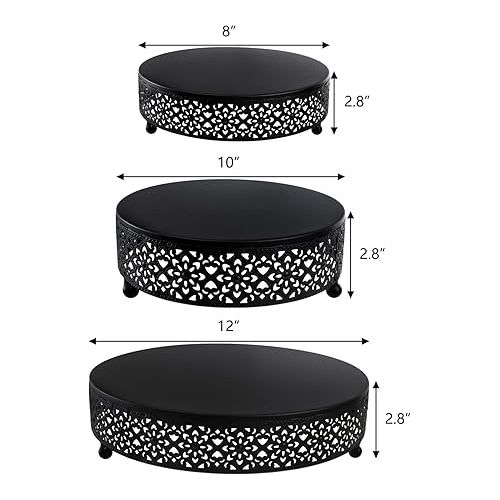  Hedume Set of 3 Black Cake Stand, Round Metal Cake Stands, Dessert Display Cupcake Stands, Wedding Brithday Party Celebration Dessert Display Plates-Black