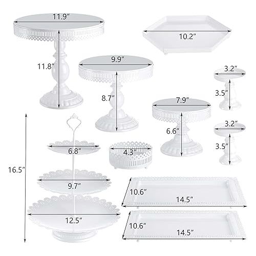  Hedume 10-Set Cake Stands, Metal Cupcake Stand Set with Multiple Combination Styles, Dessert Plate Cake Serving Tray Candy Fruit Display Tower for Wedding, Birthday Party, Anniversary, Baby Shower