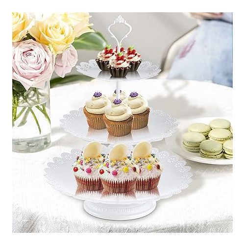  Hedume 10-Set Cake Stands, Metal Cupcake Stand Set with Multiple Combination Styles, Dessert Plate Cake Serving Tray Candy Fruit Display Tower for Wedding, Birthday Party, Anniversary, Baby Shower