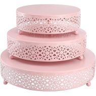 Hedume 3-Piece Metal Cake Stand Set, Pink Round Cake Stand, Dessert Cupcake Pastry Candy Display Plate for Wedding, Birthday Party, Event