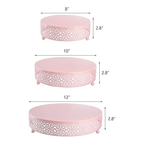  Hedume 3-Piece Metal Cake Stand Set, Pink Round Cake Stand, Dessert Cupcake Pastry Candy Display Plate for Wedding, Birthday Party, Event