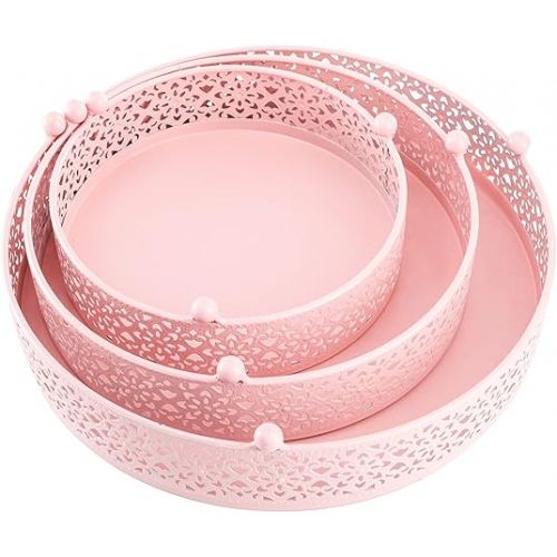  Hedume 3-Piece Metal Cake Stand Set, Pink Round Cake Stand, Dessert Cupcake Pastry Candy Display Plate for Wedding, Birthday Party, Event