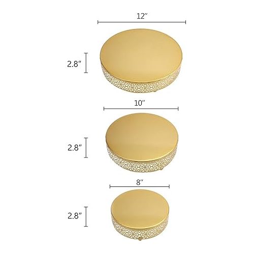  Hedume 3-Piece Cake Stand Set, Round Metal Cake Stands, Dessert Cupcake Pastry Candy Display Plate for Wedding, Event, Birthday Party