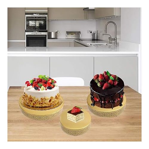  Hedume 3-Piece Cake Stand Set, Round Metal Cake Stands, Dessert Cupcake Pastry Candy Display Plate for Wedding, Event, Birthday Party