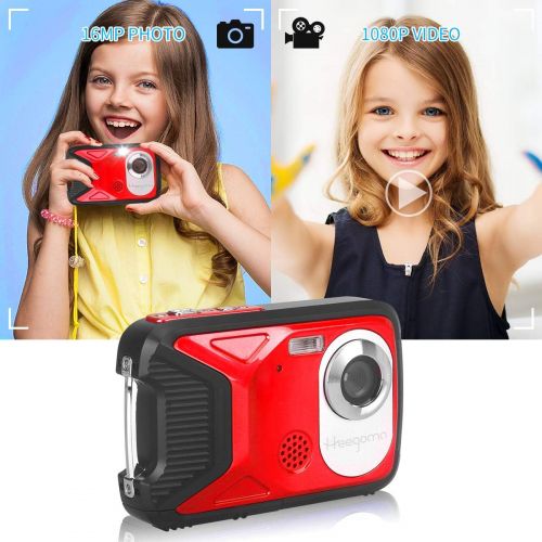  Heegomn Underwater Digital Camera Full HD 1080P Waterproof Camera 2.8 Large Screen 16MP Kids Video Camera with 1050MAH Rechargeable Battery, Point and Shoot Camera for Snorkeling,Swimming,