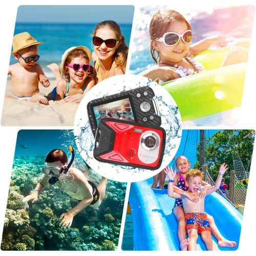  Heegomn Underwater Digital Camera Full HD 1080P Waterproof Camera 2.8 Large Screen 16MP Kids Video Camera with 1050MAH Rechargeable Battery, Point and Shoot Camera for Snorkeling,Swimming,