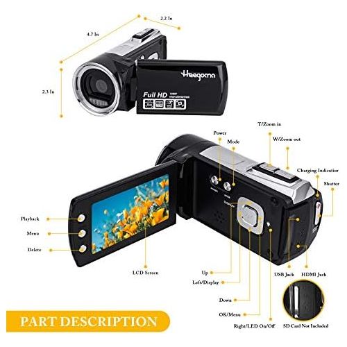  Heegomn Video Camera Camcorder for Kids Full HD 1080P 12MP YouTube Video Camera 2.8 Inch 270 Degrees Rotatable Screen Digital Video Recorder Vlogging Camera Camcorders for Teens Children B