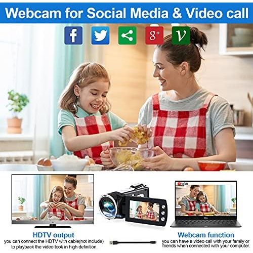  Heegomn Video Camera Camcorder for Kids Full HD 1080P 12MP YouTube Video Camera 2.8 Inch 270 Degrees Rotatable Screen Digital Video Recorder Vlogging Camera Camcorders for Teens Children B